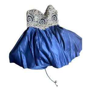 Betsy Adams Blue Gold Corset Top‎ Short Party Prom Dress Size 14 Strapless